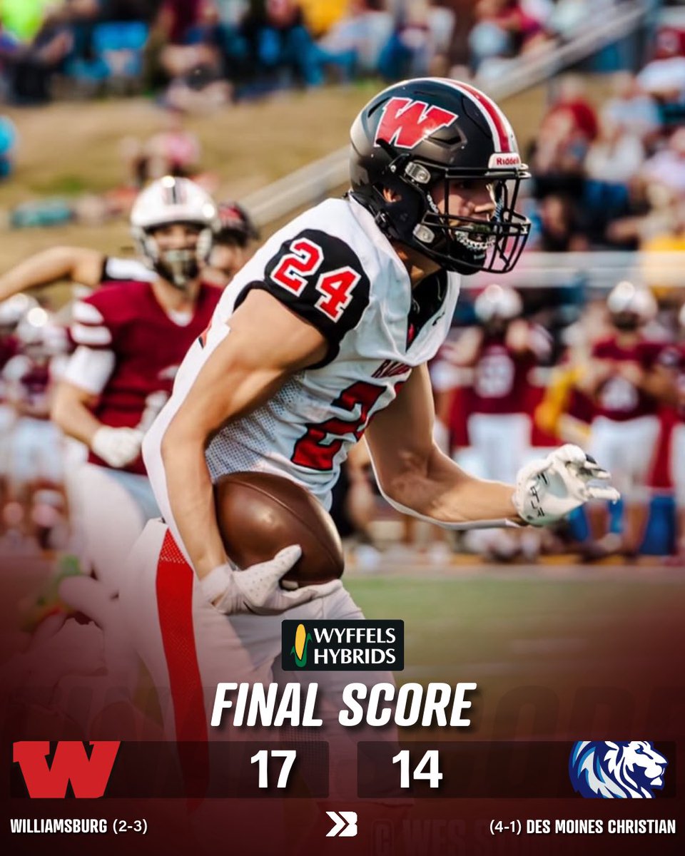 Bound_IA's tweet photo. WILLIAMSBURG TAKES DOWN PREVIOUSLY UNDEFEATED DES MOINES CHRISTIAN 🔥

MASSIVE WIN FOR WILLIAMSBURG.

#iahsfb Stoner Productions https://t.co/EuuwT3AWFR