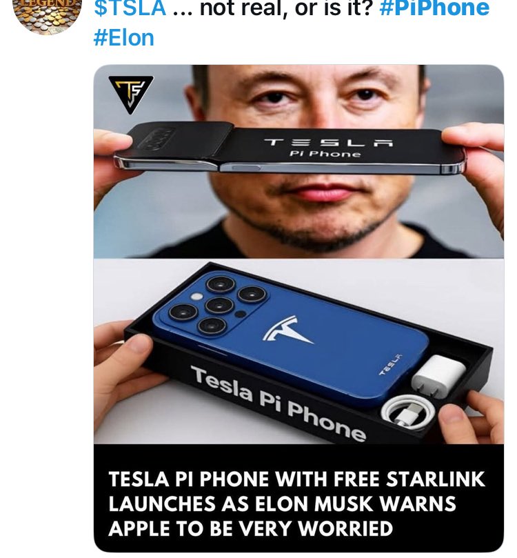 Tosshii_F22's tweet photo. 焦らし過ぎてだElon Reeve Musk
Grok3調べ
『現時点(2025年9月27日)では、Teslaから公式な発表は一切なく、発売予定はすべて噂や憶測に基づくものです。信頼できる情報源(Tesla公式サイトやElon Muskの声明)では、Pi Phoneの存在自体が確認されていません。』
T Phone?X Phone?
#PiPhone https://t.co/Vmj4sZmVro