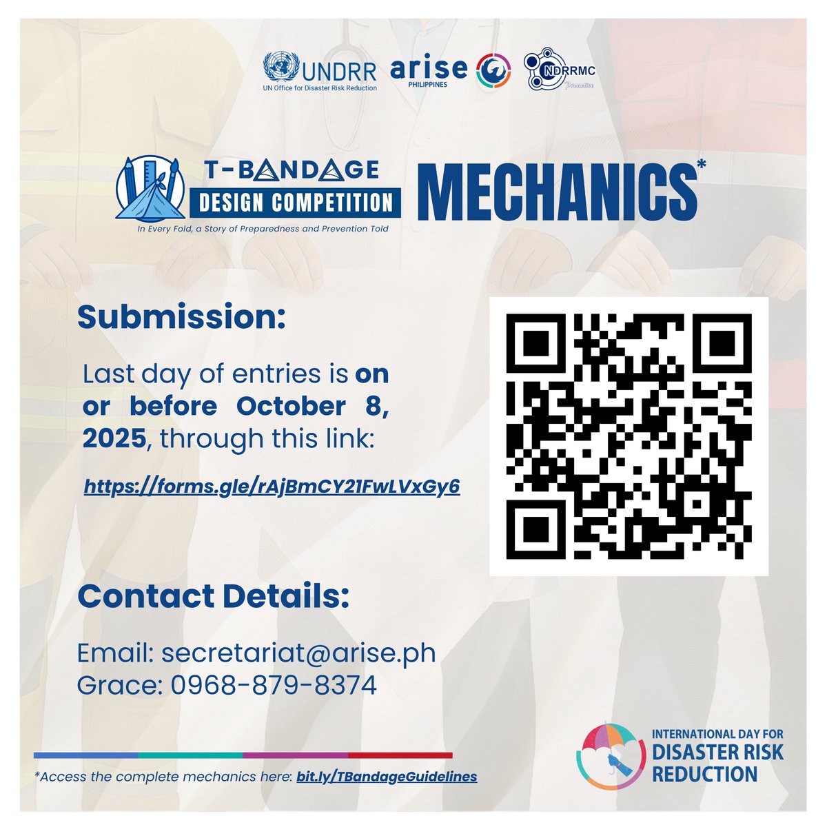 Join us in advocating DRR through your creativity and innovative designs!
Don’t miss this chance to make a difference—submit your entry through this LINK:
forms.gle/rAjBmCY21FwLVx…
Please read the complete MECHANICS: bit.ly/TBandageGuidel…
Deadline is October 8, 2025