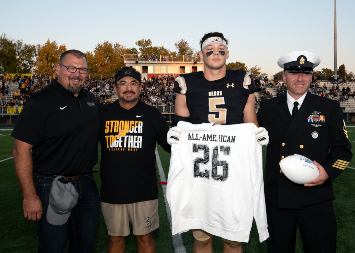 NTAGPNW's tweet photo. ⚓🏈 Billings West’s Matt Ludwig was named a Navy All-American at Daylis Stadium!
The All-American Bowl honors athletes for excellence, leadership &amp; character, the same values that define America’s Navy.
👉 https://t.co/xrjUeDp7rO | 1-800-USA-NAVY
#NavyAllAmerican #RoadToTheDome https://t.co/N9MklMMI19