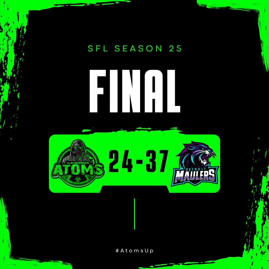 Tough loss tonight. We didn’t capitalize on turnovers and weren’t efficient enough on 3rd downs. GG to Detroit Maulers good luck with the rest of your season. #AtomsUp⚛️