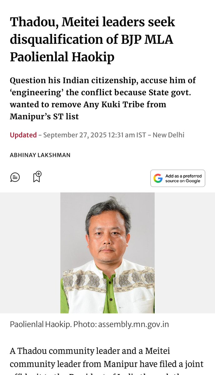 Lombanaidabi's tweet image. Burmese stump @BJP4India MLA  @paolienlal will now face the music! Affidavit filed in court by a Thadou and Meitei leader regarding the Burmese stump’s Indian citizenship. Will @sambitswaraj still act like a mendak and protect this refugee and illegal immigrant?

His “Any Kuki…