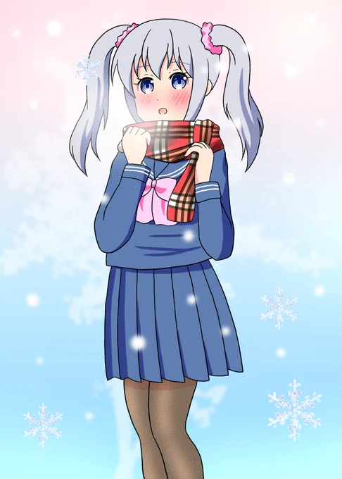 冬でも暖かくしたいですね #創作イラスト #創作キャラ #銀髪ツインテールの後輩ちゃん
