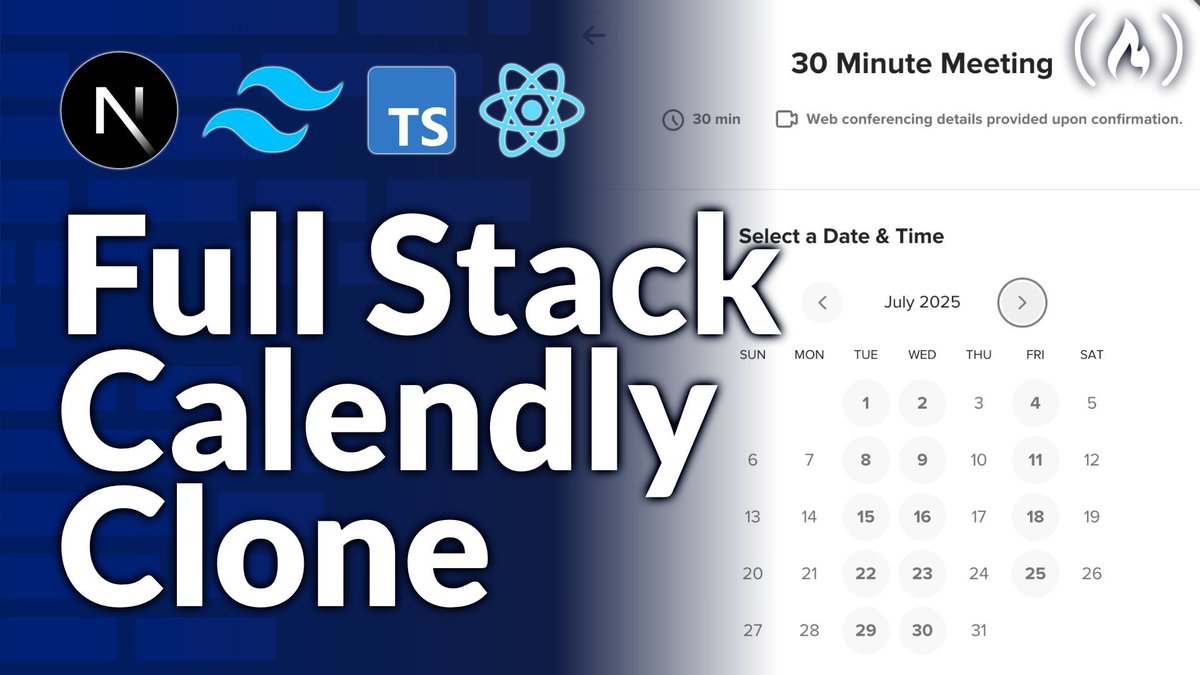 freeCodeCamp's tweet image. Calendly is a useful tool for managing schedules and time zones.
And this course teaches you how to build your own version while practicing your full stack development skills.
You'll use popular tools like Next.js, React, and TypeScript + the Google Calendar API.…