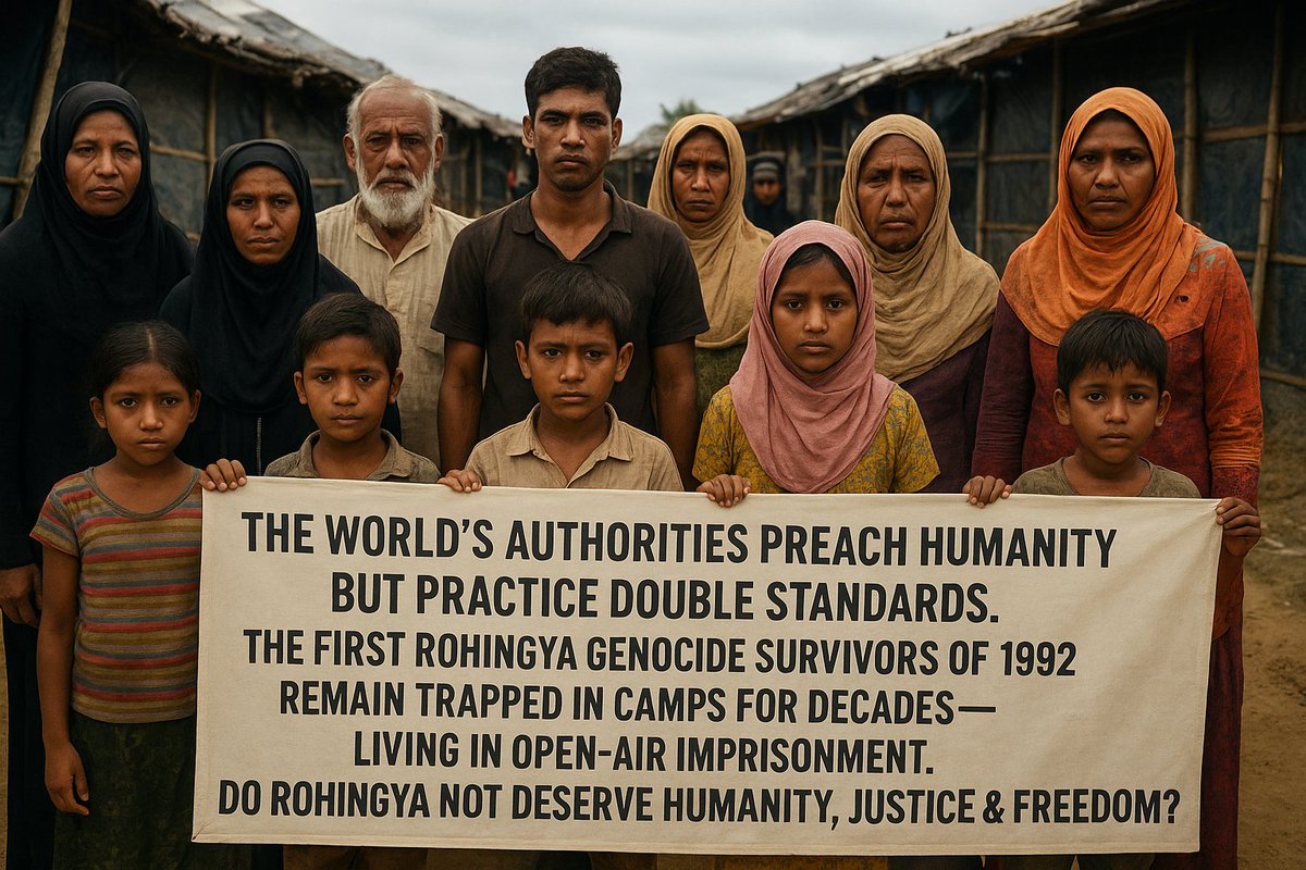 RRANforRohingya's tweet image. The first Rohingya genocide survivors of 1992 are still imprisoned in camps Cox’s Bazar. Global bodies turn blind eyes. Is humanity only selective—or do Rohingya deserve it too? #RohingyaSolutions #JusticeForRohingya