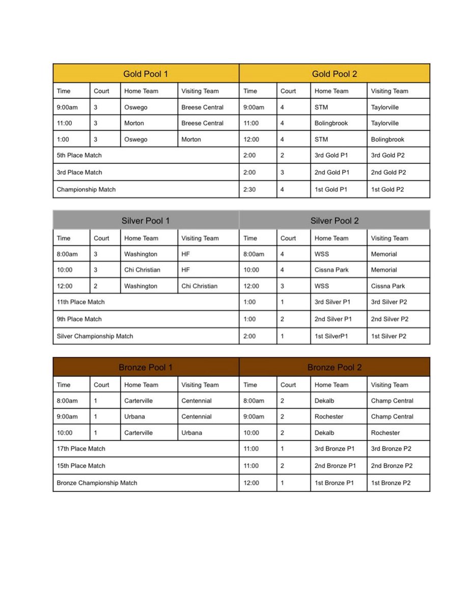 Schedule for tomorrow, Saturday September 27th