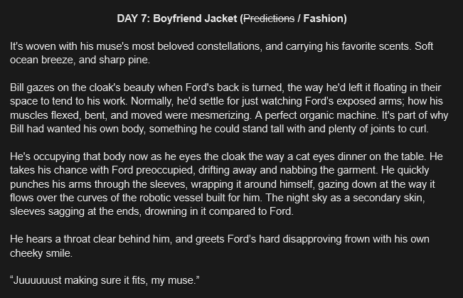 velvetshed's tweet photo. #EURIWEEK @EuclydiaRises 
DAY 7: FASHION
bill puts on something that isn't his.
i'll compile these prompts on ao3 after the update. :) https://t.co/DQEuTEwdY2