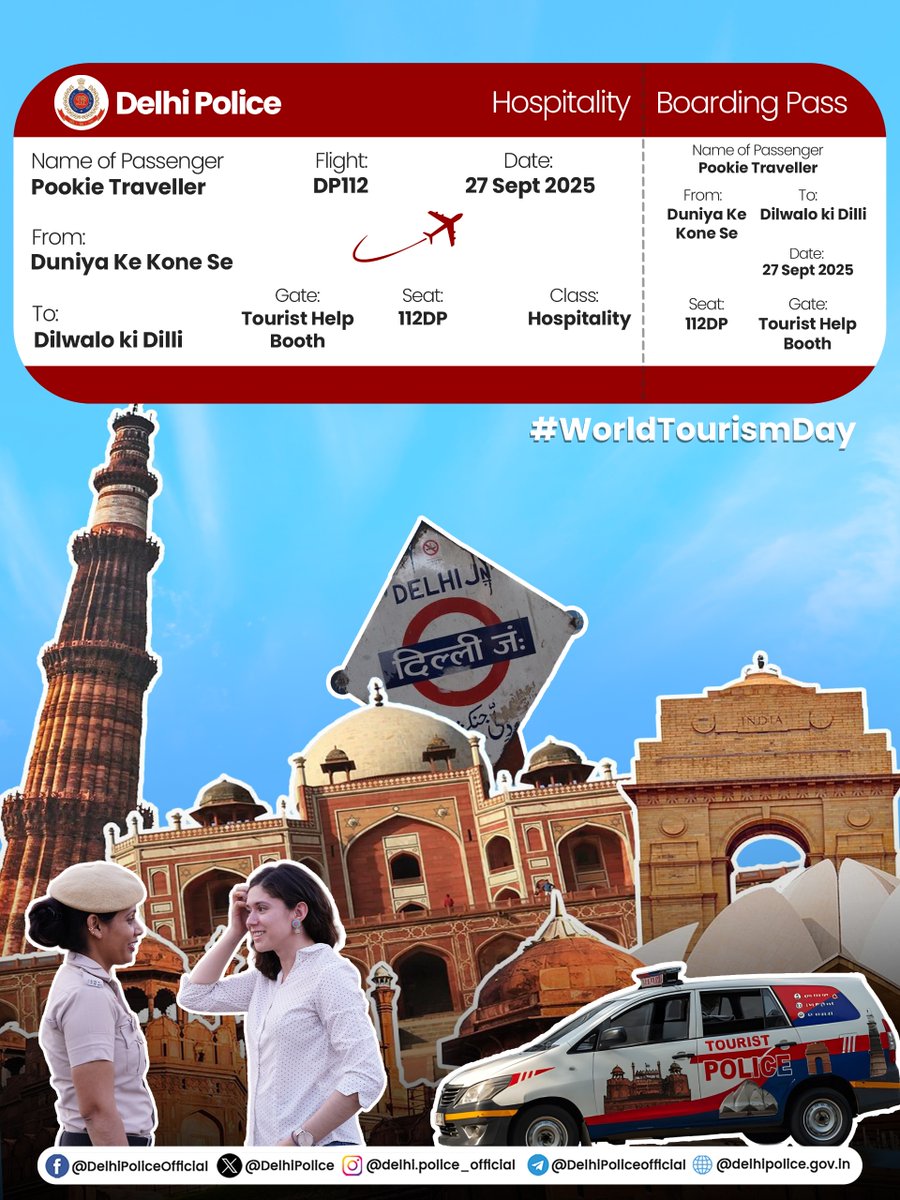 DelhiPolice's tweet image. Your Safety, Our Priority.

On #WorldTourismDay, we extend a warm welcome to every traveller. Our Police is always by your side, ensuring your visit to Dilwalo ki Dilli is safe, secure &amp;amp; full of joy.

#DPUpdates