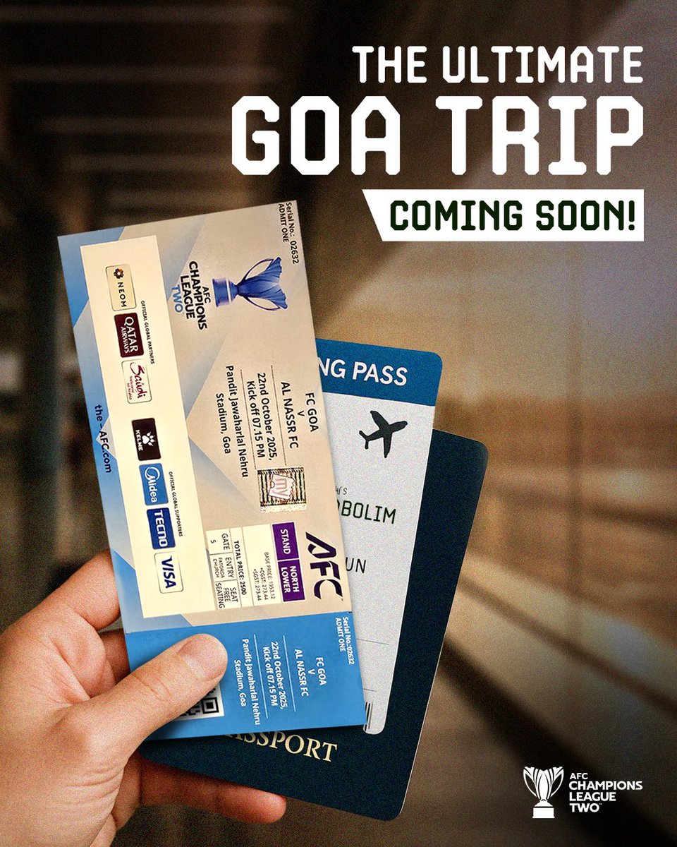 𝐓𝐡𝐢𝐬 𝐆𝐨𝐚 𝐭𝐫𝐢𝐩 𝐢𝐬𝐧’𝐭 𝐠𝐞𝐭𝐭𝐢𝐧𝐠 𝐜𝐚𝐧𝐜𝐞𝐥𝐥𝐞𝐝. Get the squad together, it’s go-time! ✈️

Tickets are up for grabs online only on <a href="/bookmyshow/">BookMyShow</a> buy now! 💥in.bookmyshow.com/sports/fc-goa-…