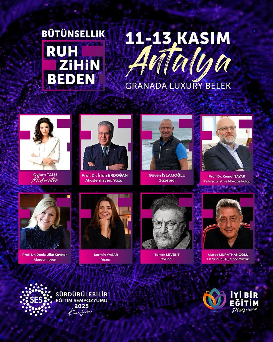 📢 Sürdürülebilir Eğitim Sempozyumu 2025 başlıyor!

Bu yılki temamız “Bütünsellik: Ruh – Zihin – Beden” 🌿
Eğitimin, insanın ve toplumun geleceğine dair en güçlü fikirlerin buluştuğu bu yolculukta akademiden sanata, psikolojiden spora, ilham verici isimler bizlerle olacak.
