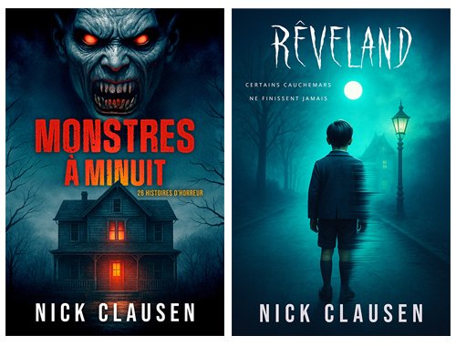 Nick_Clausen_'s tweet image. 📷 I know a lot of you were waiting for them, so here they are! 📷 My ghost story, Reveland, and my super-collection of 26 horror stories, Monsters at Midnight, are both finally out in French. nick-clausen.com/monstres📷 nick-clausen.com/reveland