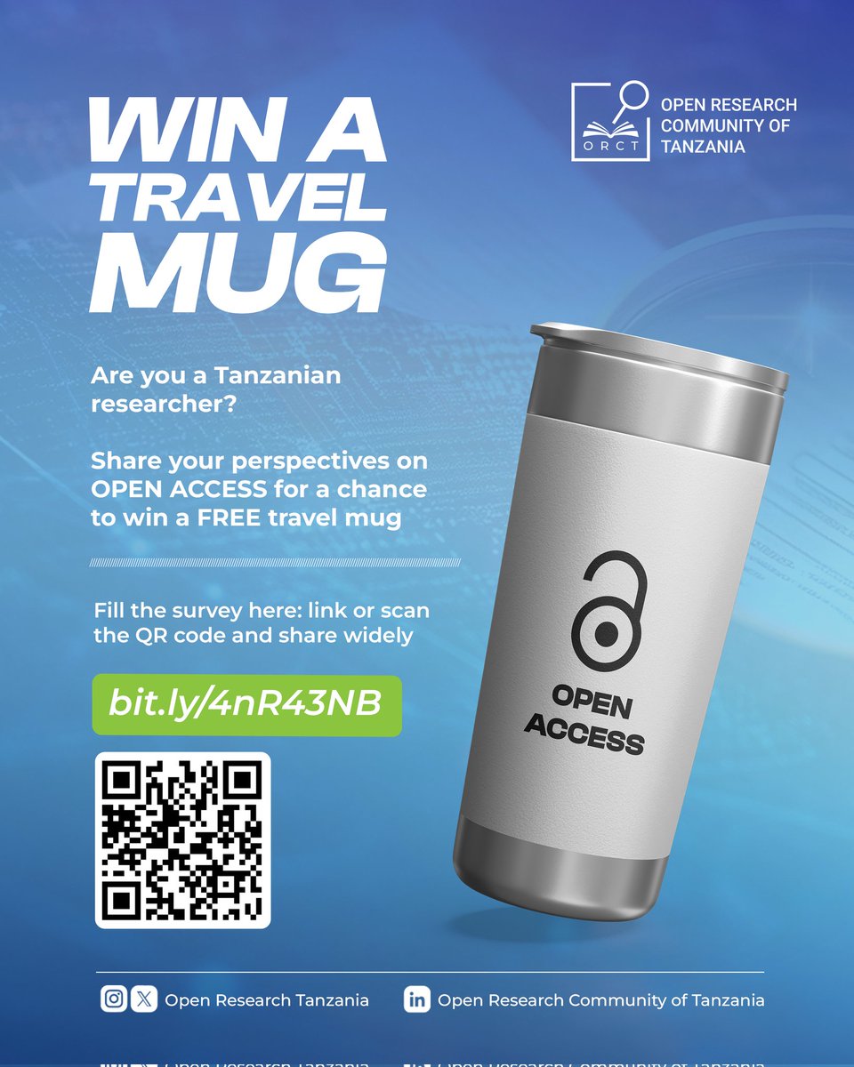 #OpenAccess publishing is becoming a new normal in scholarly communication.

We want to understand to perspectives, practices and challenges to design better policies and interventions.

The form: forms.gle/B32hCEKUunxn25…
Deadline: 15 October 2025

#OpenScience #OpenScienceTz