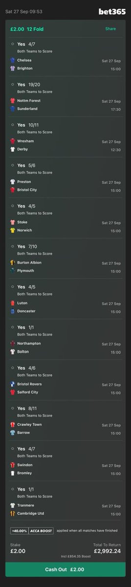 11/13 correct last week, going for it again this week 🤝🏼 

Preston the only one that worries me slightly #ACCA