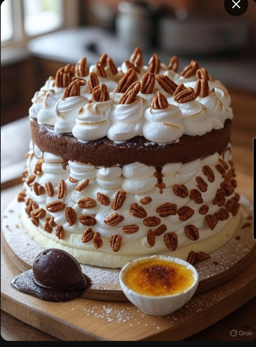 decentlefty's tweet image. עוגת שוקולד ואגסים ללא קמח על בסיס מסקרפונה עם מרנג, סורבה שוקולד מריר, פקאן מקורמל בסירופ סוכר וקרם ברולה