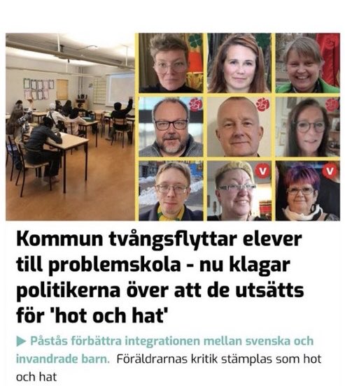 ⚠️I Sozzar Sverige!

I S Göteborg har man nu slussat barn i flera timmar per dag i bussar till utanförskap områden så barnen kan hjälpa vissa kommunala skolar med 90% bråkiga invandrare.
- sv föräldrarna är nu i uppror och placerar barnen i privata skolor som S vill stoppa😂
