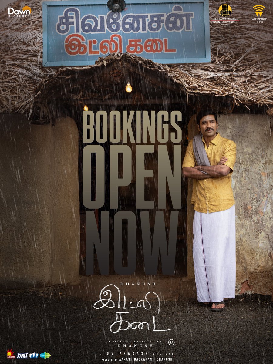 Doors open, plates ready 🍽️
#IdliKadai bookings are officially open 🎟️♨️
Reserve your spot for the family feast 🤩 

<a href="/dhanushkraja/">Dhanush</a> <a href="/arunvijayno1/">ArunVijay</a> <a href="/RedGiantMovies_/">Red Giant Movies</a>  <a href="/gvprakash/">G.V.Prakash Kumar</a> @menennithya @aakashbaskaran @thesreyas <a href="/wunderbarfilms/">Wunderbar Films</a> <a href="/saregamasouth/">Saregama South</a> <a href="/dancersatz/">Sathish krishnan</a> <a href="/MShenbagamoort3/">M Shenbagamoorthy</a>