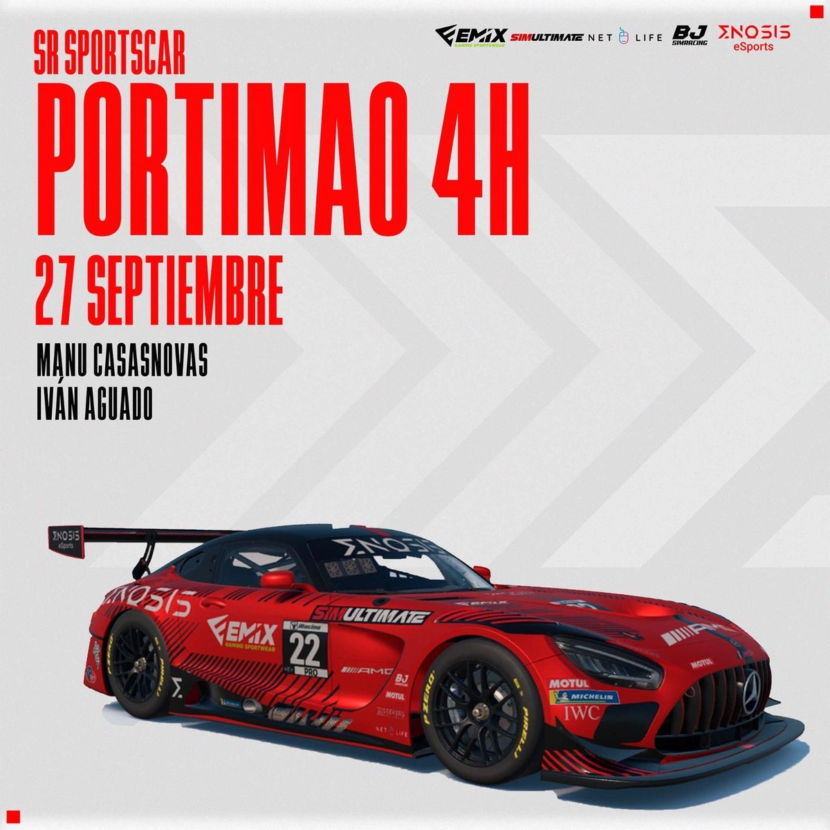 🏁 Simracing Republic Sportscar

🗺️ Autódromo Internacional do Algarve 

🚘Manu Casasnovas - @manu_casasnovas 

🚘Iván Aguado - <a href="/Ivanaguado78/">Iván Aguado</a>
 
📆 27/09/2025 

📺youtube.com/@GSRCBroadcast… 

#iracing #eSports #simracing

<a href="/Emix_Gaming_/">EmixGaming</a>