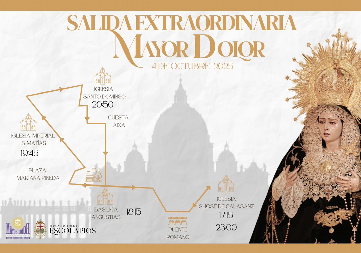 #XXVAniversario, tras últimos cambios por seguridad y aprobación de las autoridades, compartimos el horario e itinerario para la salida extraordinaria del próximo sábado, donde viviremos momentos únicos en @angustiasgranada, Santo Domingo o volviendo a bajar por la Cuesta de Aixa