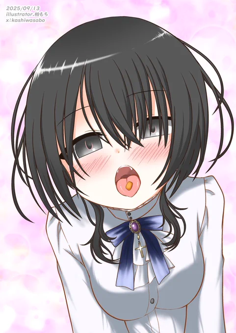 グミ食べ比べ中の先生 #ニシェアート 以前のポストがサーチバンされていたのでアップし直し+実験 バン理由?の差分は後にpixivに載せときます