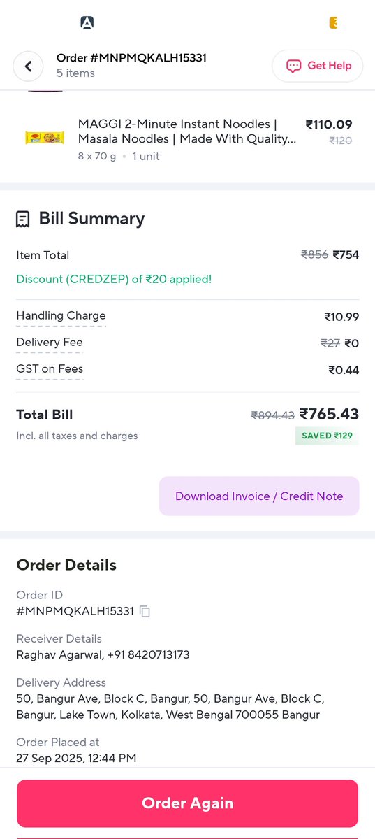 Adarsh0004's tweet photo. @ZeptoNow @zeptocares @aajtak @TimesNow  can you please elaborate GST ON FEES? As Rs 0.44 as I can't see any fees in the invoice, As thousands of customers don't mark these small amounts, But yeah I do . https://t.co/I5dRfLk7O0
