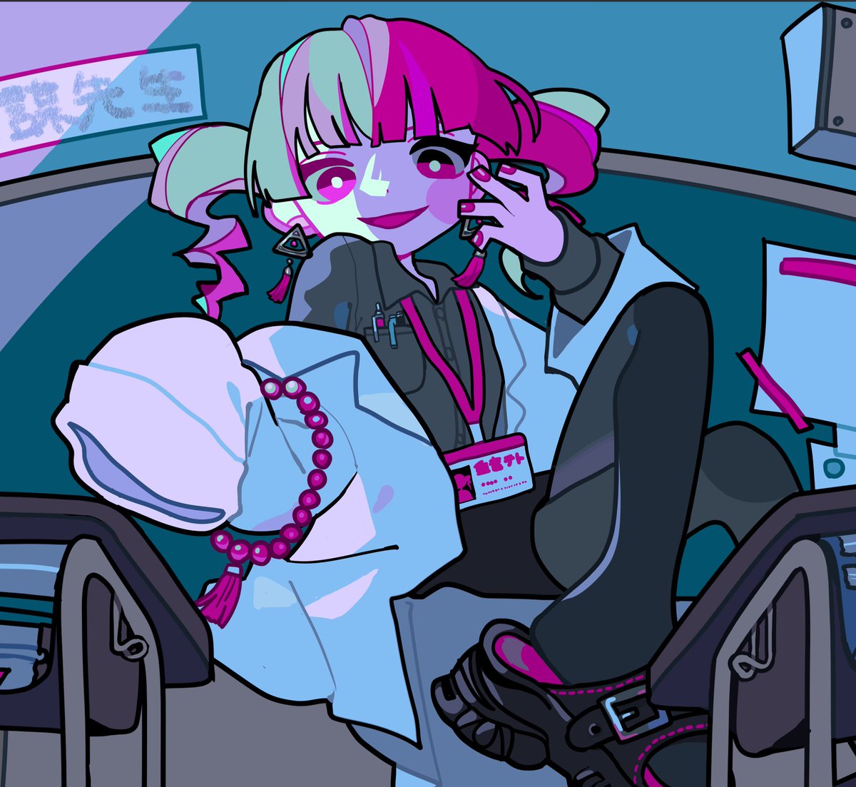 Chenomioさん「6年6組陰謀先生」
今回もイラスト描かせていただいてます！これまでにないダークな感じ👁️📐
曲の後半の展開が超〜良いので絶対見て〜〜‼️‼️‼️