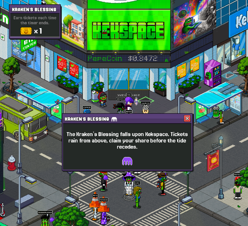 pepecoins's tweet image. the @krakenfx's blessing is back
let it rain tickets again!

navigate to:
- kek.space
- login
- gm
- earn🎟️

🐸  🤝  🐙