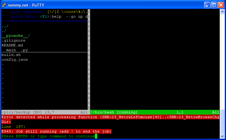 cademtz's tweet photo. Vim *has* a filetree (:Lex) with mouse input and it's spazzy. Want a resizeable terminal below? Nah mate, it'll prevent the filetree from opening files. Duh!

And Vim's typical editing controls cannot be configured away nicely. I just want a low-memory alternative to VSCode's SSH https://t.co/BIyKOdlsvc