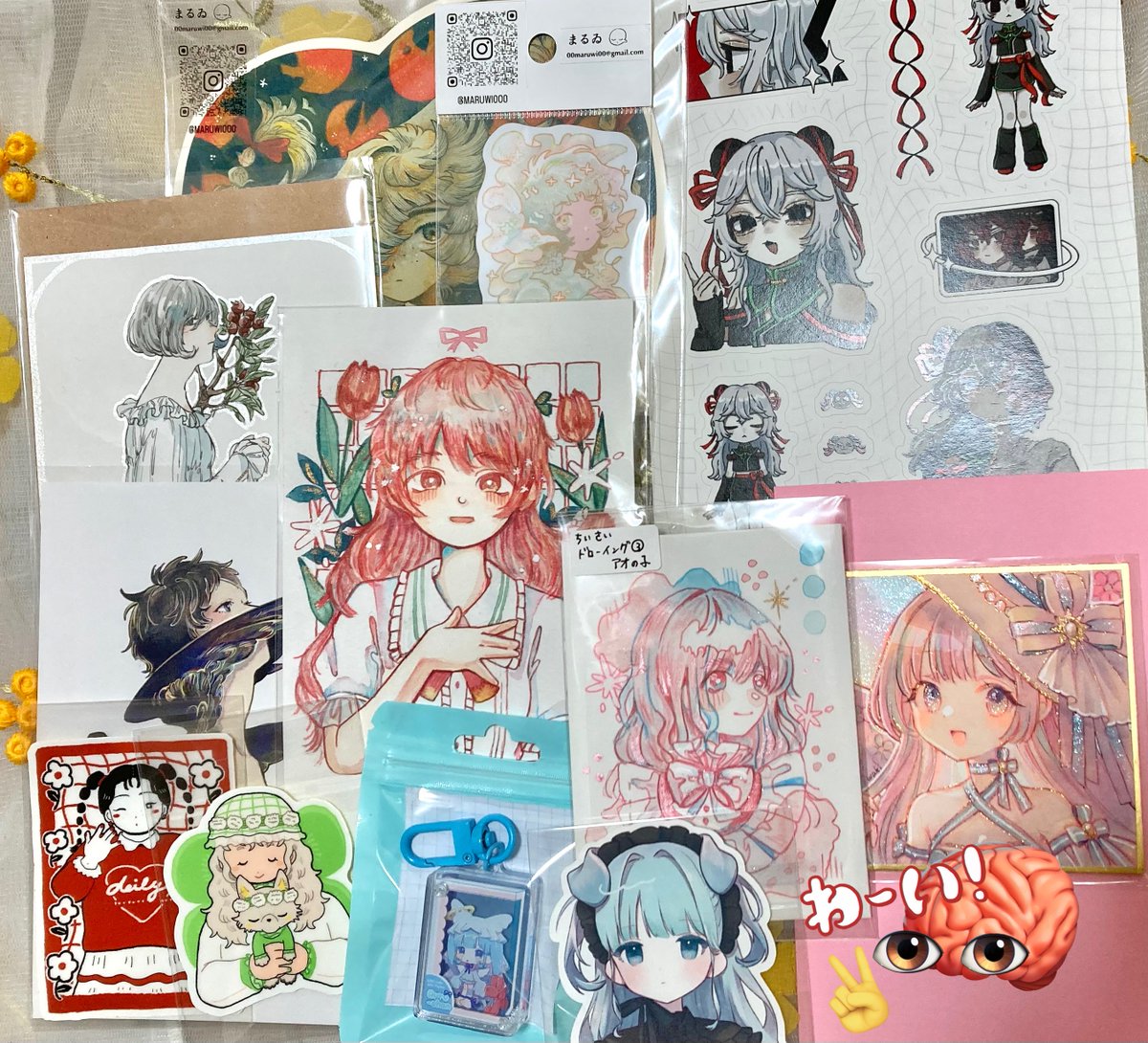 メルメリィの戦利品 用事があって長居できなかったけど可愛いのいっぱいでハッピー😭(でも後から見逃しに気付いて悔しい)原画とステッカー中心にお迎え 