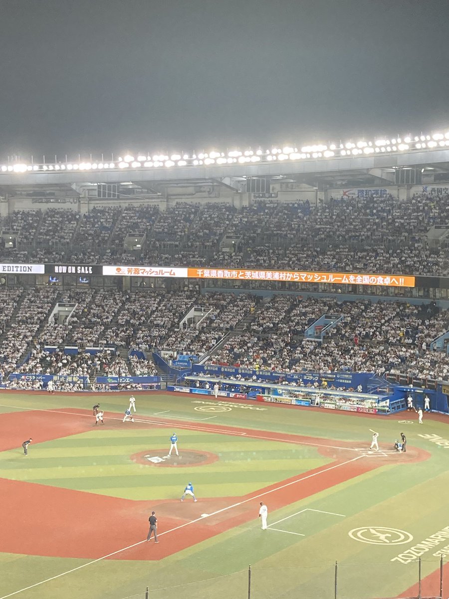 今日はマリーンズファンの幼馴染と一緒なのでレフトスタンドでなく三塁側の内野席で観戦！