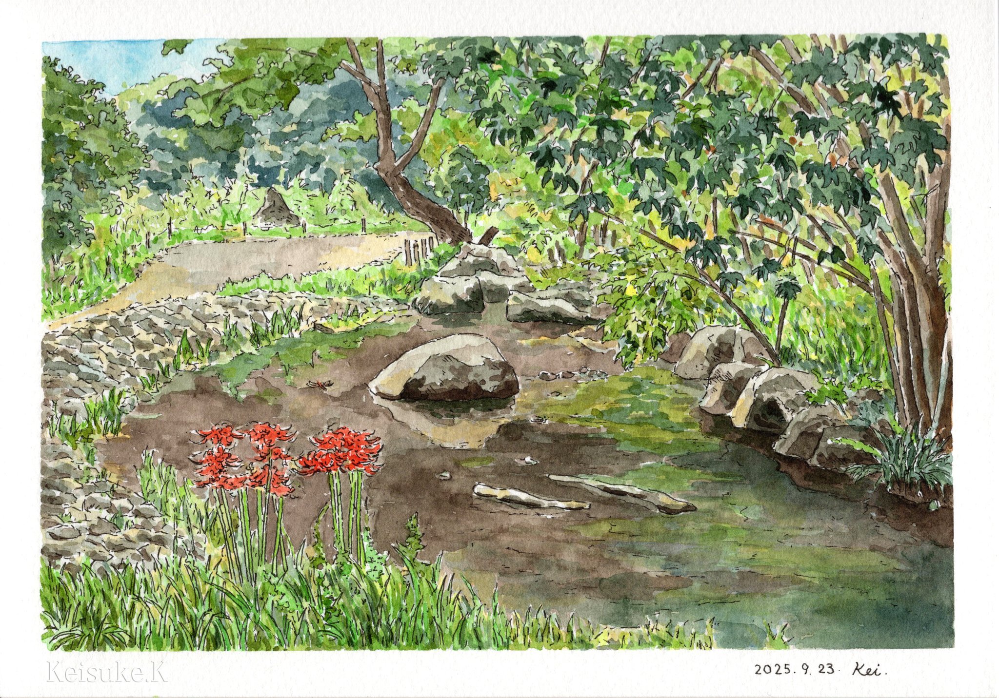 慶泉 水墨画 森の風景 慶泉 水墨画 森の風景 Summer Landscape by Tomita Keisen 富田