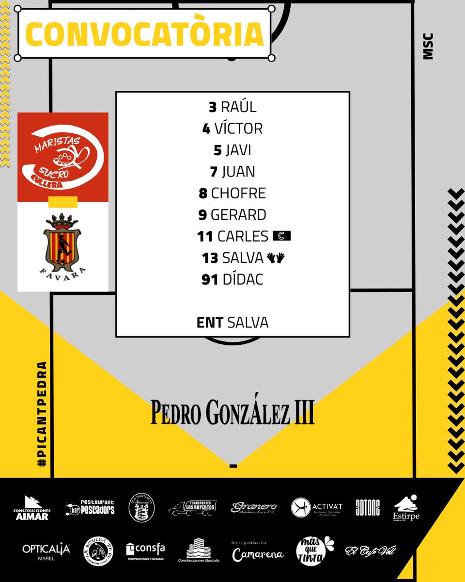 Arranca La Nostra Copa per al Filial "Pedro González III"! 🏆

Este cap de setmana no hi ha lliga, però el Filial comença La Nostra Copa. El nostre rival hui, en la primera ronda, serà el CFS Favara.

Així que esta vesprada a les 19.00, ens veiem a Favara 🙌🏼

#PicantPedra