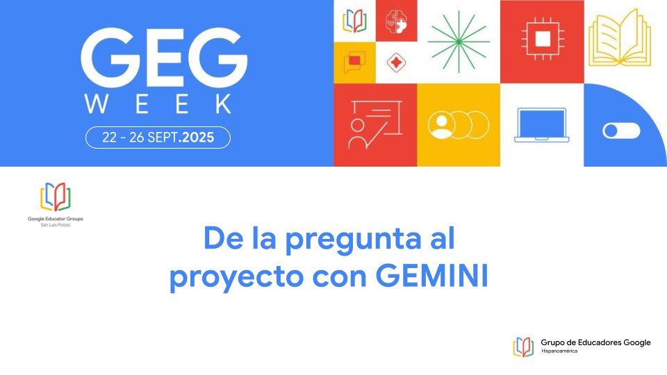 GEG San Luis Potosí participando hoy en la #GEGWeek, te lo perdiste? "De la pregunta al proyecto con GEMINI" Míralo aquí⬇️
youtube.com/watch?v=njOynz…
<a href="/GEGHispano/">GEG Hispanoamérica</a> <a href="/GoogleForEdu/">Google for Education</a>