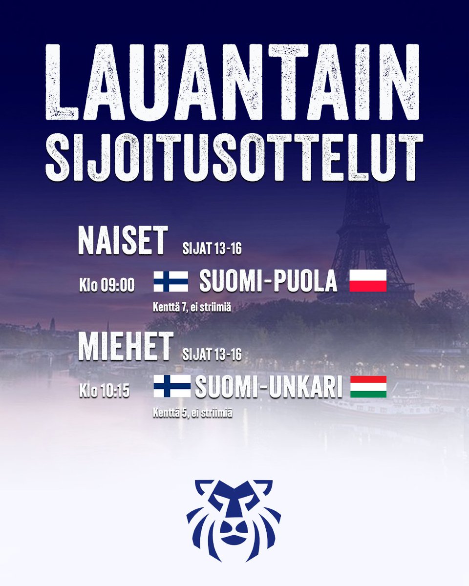 Suomen 🇫🇮 lipupallomaajoukkueet jatkavat EM-sijoituspelejään lauantaiaamuna.  Naiset kohtaavat Puolan 🇵🇱 klo 09:00 ja miehiä vastaan asettuu Unkari 🇭🇺 klo 10:15. Molemmat joukkueet taistelevat nyt sijoituksista 13-16. Ottelut pelataan kentillä, joista ei ole striimausta 🏈