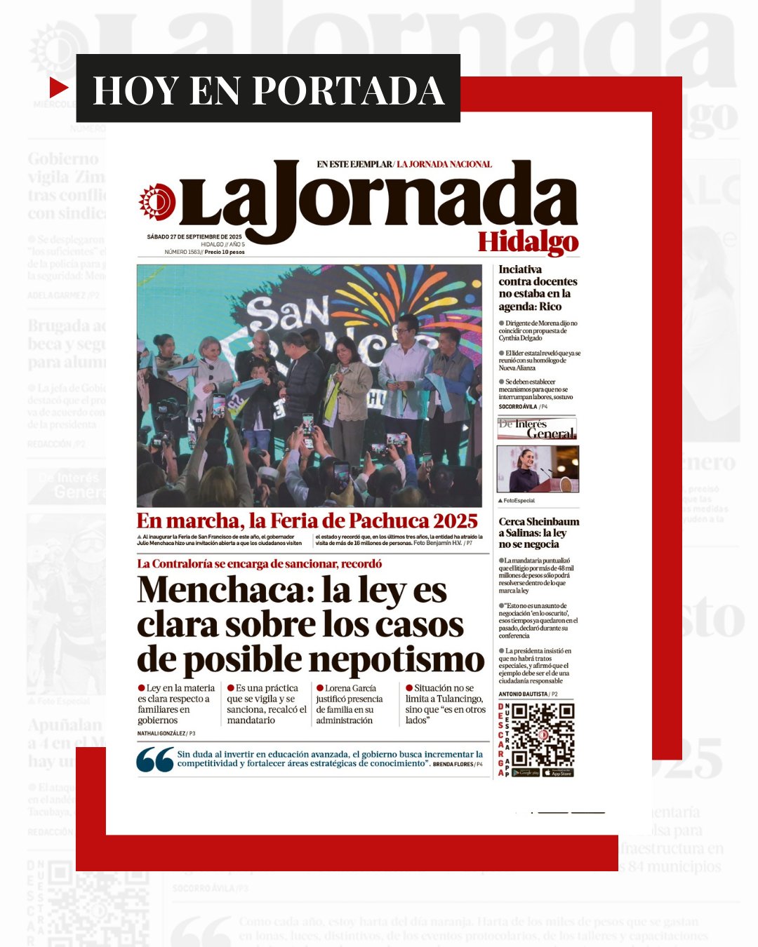 La Jornada Hidalgo on X: FelizSábado | Hoy en la Portada de La Jornada  Hidalgo del 27 de septiembre de 2025 🗞 Menchaca: la ley es clara sobre los  casos de posible