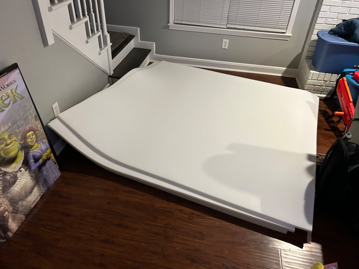 Bugamashoo's tweet image. Bought just a *little* bit of fursuit foam for the studio (ft. Shrek poster)