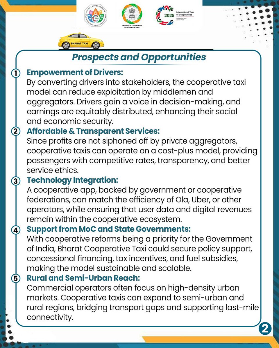 MinOfCooperatn's tweet photo. Bharat Cooperative Taxi is transforming the way India travels by empowering drivers as stakeholders and making mobility a shared mission for self-reliant growth.

Read the full insights ➡️ https://t.co/XrAvs90fkg

#EmpoweringCooperatives #CoopsYear #SahkarSeSamriddhi #IYC2025 https://t.co/1364JlyDGf