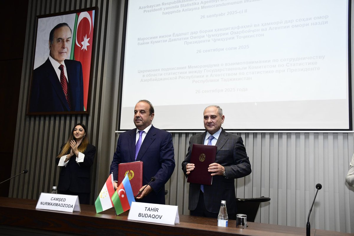 Dövlət Statistika Komitəsi ilə Tacikistan Respublikasının Prezidenti yanında Statistika Agentliyi arasında Anlaşma Memorandumu imzalanıb.

yap.org.az/az/view/news/9…