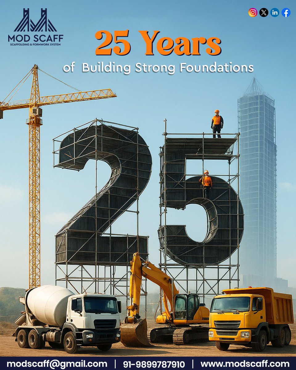 ModscaffIndia's tweet image. 🎉🏗 25 Years of Building Strong Foundations! 🦾✨
From scaffolds to skylines 🌆, we’ve been shaping dreams 🏢 and raising standards 🚀.

📱 +91-9899787910
🌐 modscaff.com

#25YearsStrong #ModScaff