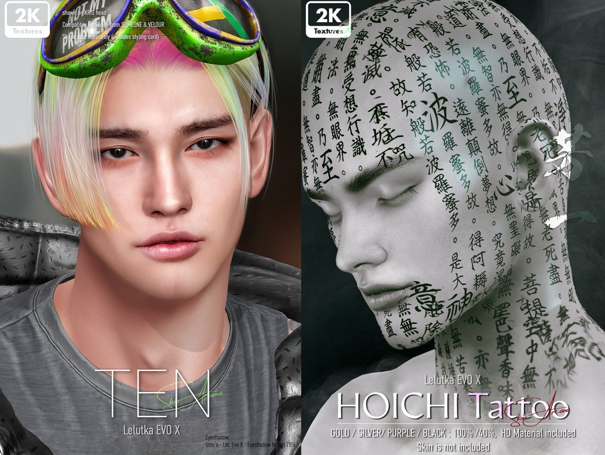 NEO JAPANにてスキンとタトウをだします。
今年の3月には1トーンだけ大体できていたのですが、そのあとにPCが壊れファイルが消失してました。SLにアップしていたのでそれを使い他のトーンを完成させました。皆さんよろしくお願いいたします<(_ _)>

[Skin Arcana] TEN Skin  @ NEO JAPAN-SL