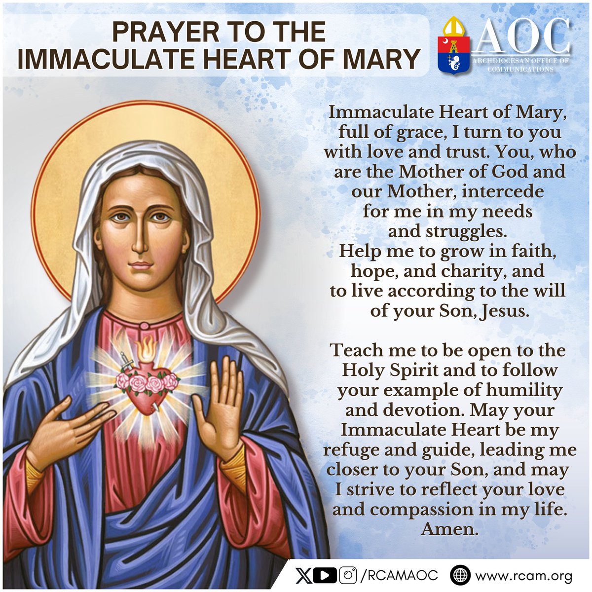 rcamaoc's tweet image. PRAYER TO THE IMMACULATE HEART OF MARY

#RCAM #AOC
#ArchdioceseOfManila
#CatholicChurch
#ImmaculateHeartofMary