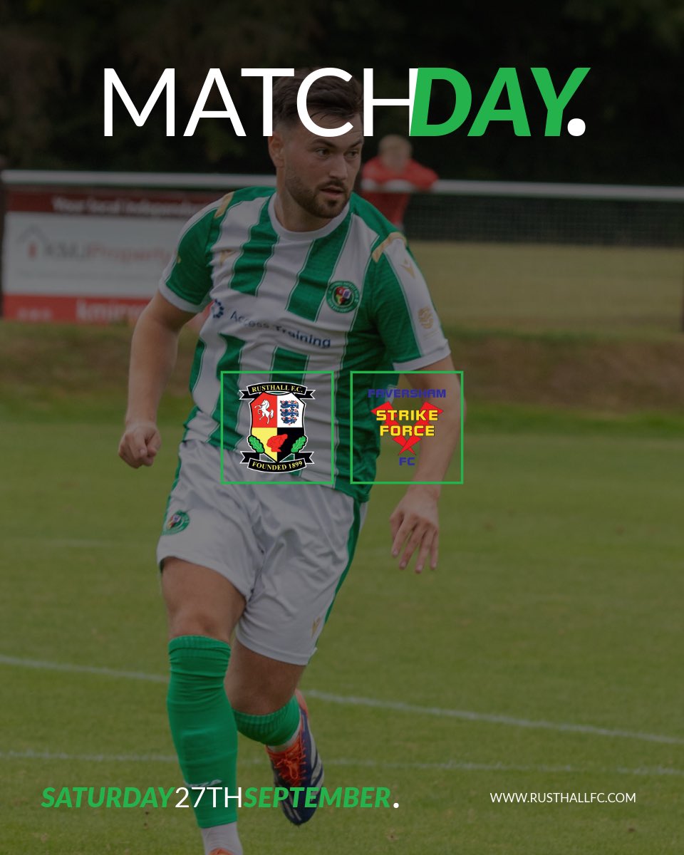 Rusthall FC (@fcrusthall) on Twitter photo It’s 𝗠𝗔𝗧𝗖𝗛𝗗𝗔𝗬! 😁
Join us at The Jockey Farm Stadium this afternoon when we take on <a href="/StrikeForce_FC/">Faversham Strike Force FC ⚡️</a> for our next Premier Division game! The action will get underway at 3PM! 🙌
#RusthallFC 🟢⚪️ It’s 𝗠𝗔𝗧𝗖𝗛𝗗𝗔𝗬! 😁
Join us at The Jockey Farm Stadium this afternoon when we take on <a href="/StrikeForce_FC/">Faversham Strike Force FC ⚡️</a> for our next Premier Division game! The action will get underway at 3PM! 🙌
#RusthallFC 🟢⚪️