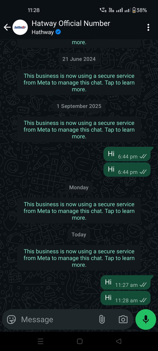 pranandv's tweet photo. @HathwayBrdband @TRAI @DoT_India Hathway sends WhatsApp support links but doesn’t even bother to reply there. 🤦‍♂️
So:
❌ Internet down
❌ Bot stuck
❌ WhatsApp silent
✔️ Only bills on time

@TRAI @DoT_India is this the “service” customers are paying for? #HathwayFail https://t.co/Dkk4mgSOnS
