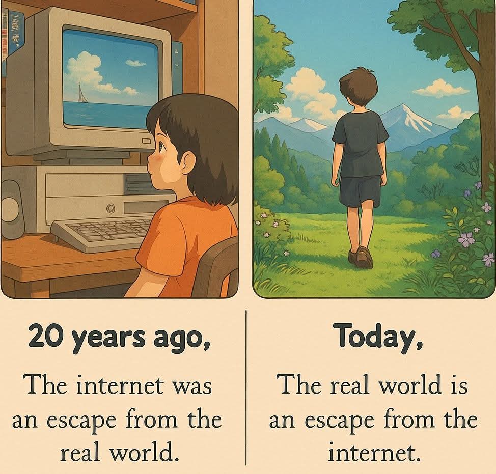 🛜 20 years ago, the internet felt like a secret doorway an escape from the noise of the world. It was where people went to explore, connect, and dream beyond the boundaries of their small circles. It was exciting, mysterious, and liberating.But today, the roles have reversed.