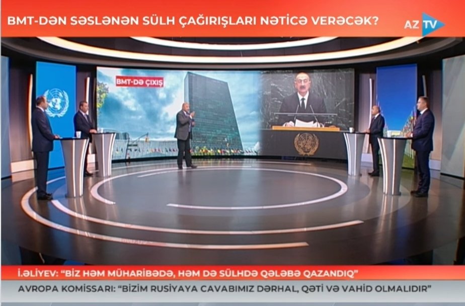 kamranbayramovm's tweet image. #AzTV televiziya kanalında #canlı yayımlanan "Hədəf" verilişində Prezident İlham Əliyevin BMT-nin Baş Assambleyasının 80-ci sessiyasında çıxışını şərh etdik