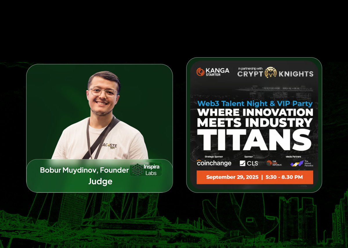 Inspira Labs at TOKEN2049 Week — Jury Announcement

Our Founder, <a href="/bobur_muydinov/">Boburjon Muydinov</a> will serve on the jury at Web3 Talent Night &amp; VIP Party along with Adam Wasserman (VP of Investments at Input Output), Aly Madhavji (MP at Blockchain FF), and others.

🎟 RSVP: