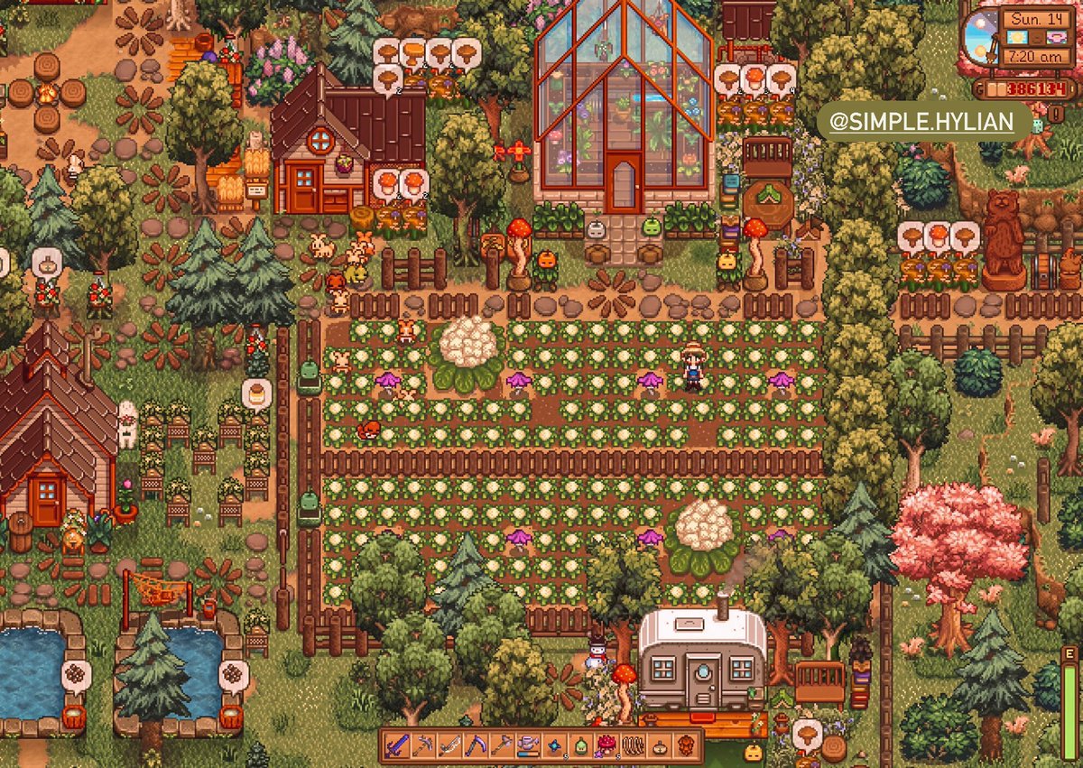 Simplehylian's tweet photo. Since my stardew valley farms are so pretty people can’t help but steal them for content 🤪 here’s a few of my faves as a lil throwback 🤭✨💗 https://t.co/SB8xspxoyq