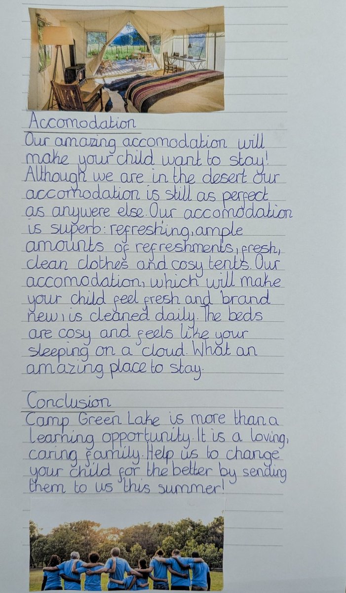 With leaflets this persuasive, would you send your child to Camp Green Lake? Well done year 6 on completing our first write based on Holes. <a href="/MoonMaddy/">Maddy Barnes</a> <a href="/the3saints/">The Three Saints Academy Trust</a>