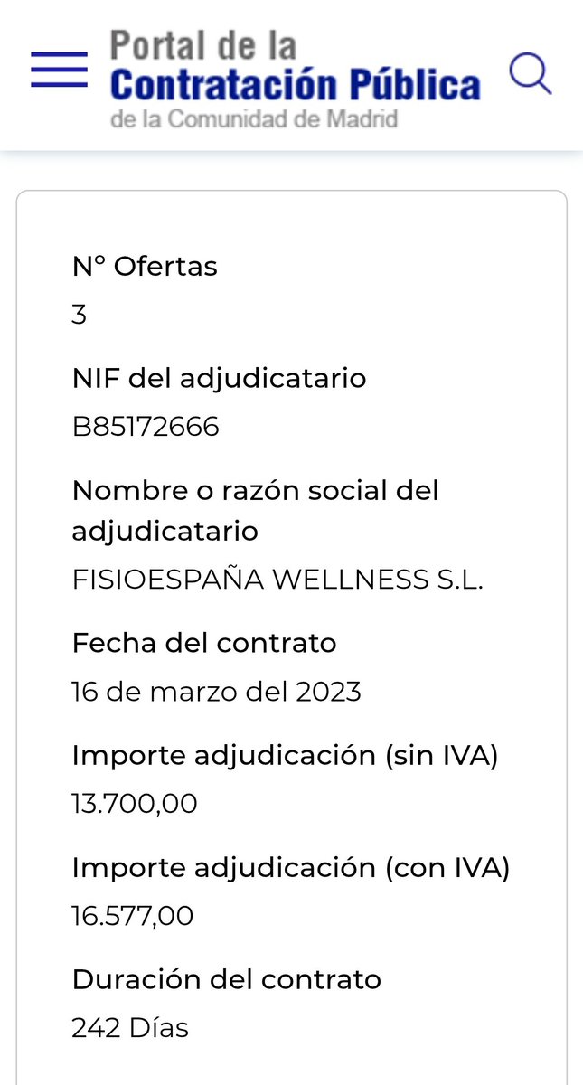 El Portal de la contratación  de Madrid publicó ayer un contrato menor titulado 'Estudio condiciones de trabajo en las residencias de mayores'.

¿A alguien le suena este estudio?  A mí, no. 

Me parece muy raro el adjudicario: FisioEspaña Wellness.