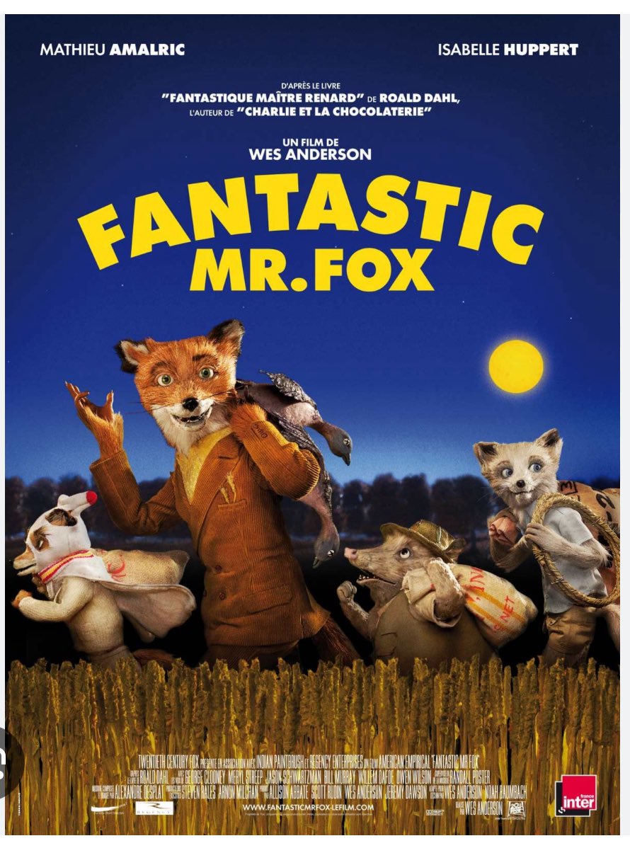 Dans mon projet « regardons tous les films de Wes Anderson », j’ai enfin découvert celui-ci cette semaine et, vraiment, quelle merveille. C’est drôle, c’est bien écrit et l’interprétation de G. Clooney et M. Streep est irrésistible !