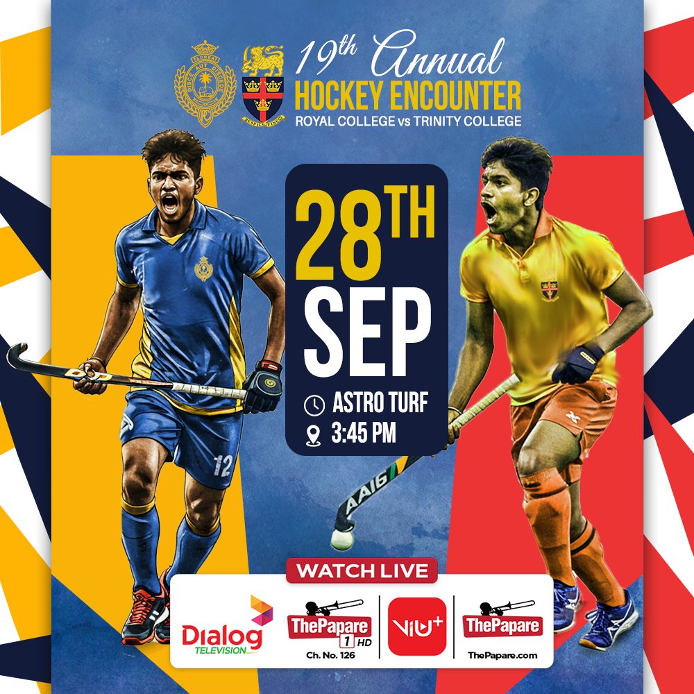 ThePapareSports's tweet photo. The historic rivalry continues as Royal College and Trinity College clash on the turf for the 19th Annual Hockey Encounter. Get ready for an afternoon of skill, passion, and thrilling action.
Catch it LIVE on ThePapare
#RCvTCK #HockeyEncounter #RoyalvTrinity #SchoolHockey https://t.co/qlXPoYPzHc